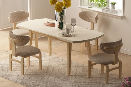 Sofia Wooden Chair Aras Wooden Travertine Kitchen Table Set - 80x140 cm