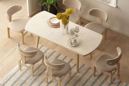 Sofia Wooden Chair Aras Wooden Travertine Kitchen Table Set - 80x140 cm