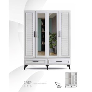 Eren 4 kapaklı Panjurlu Beyaz/Ceviz